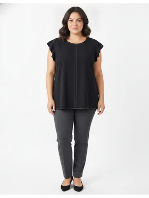 Worthington Black Contrast Stitch Top Size XL Ruffle Sleeve thumbnail 7