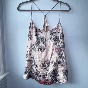 Victoria’s Secret cream & pink satin camisole with black sketched flower print thumbnail 4