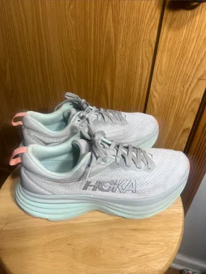 Hoka Women's Running Sneakers in Light Gray, Mint & Coral Accents thumbnail 4