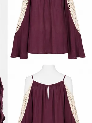 Umgee Cold-Shoulder Crochet Sleeve Top thumbnail 2