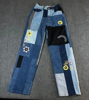 BDG High-Rise Baggy Patchwork Jeans Multi-Color Embroidered Denim Size 27 Boho thumbnail 1
