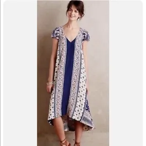 Maeve Patchwork V Neck Open Back Hi‎ Lo Midi Dress Size Extra Small thumbnail 7