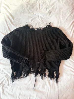 Love Tree Black Distressed V-Neck Sweater Size Small thumbnail 2