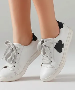 Kate Spade White Leather Sneakers Black hearts lace up shoes sz 6 thumbnail 1