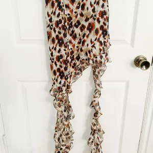 Waew Y2K Neutral Brown Ruffle Leopard Print Spaghetti Strap Asymmetrical Dress thumbnail 6