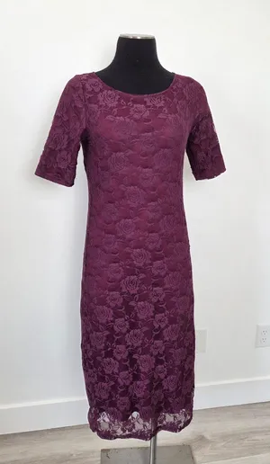 Sign Here Purple Floral Lace Midi Dress Formal Church Office Workwear Small thumbnail 1