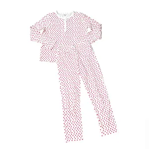 Roller Rabbit Preppy Pink Hearts m Cotton Pants and Henley Pajamas Set XS thumbnail 2