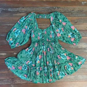 Free People Endless Summer Picnic Emerald Green Floral Boho Mini Dress - Sz S 🧡🎀 thumbnail 11