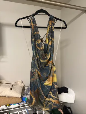 Jaded London revolve going out strappy black printed plunge dress size US 10 NWT thumbnail 4