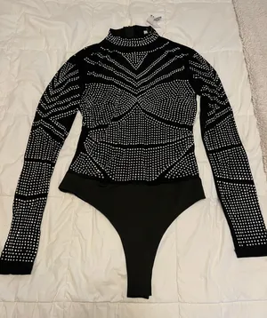 Punchy Blonde Bedazzled Mesh Bodysuit thumbnail 2