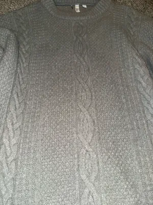 Elan Cable Knit Sweater Size XL Gray Crewneck Layered Look thumbnail 4