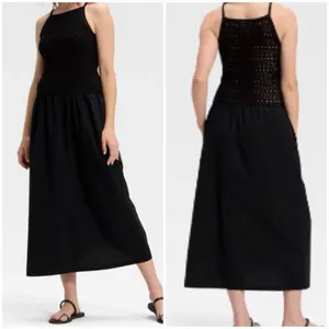 Universal Thread Black Crochet Knit Midi Dress Sleeveless Boho Coastal NWT XS thumbnail 2
