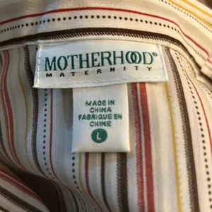 Motherhood Maternity Striped Button Up Tie Belt Elastic Waist Top L Multicolor thumbnail 9