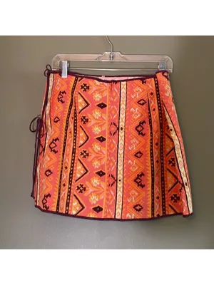 Nwt‎ Free People Cleo Wrap Skirt in Rust Combo thumbnail 2