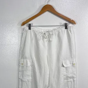 Vintage Y2K Mossimo Linen Wide Leg Cargo Pants White Drawstring Women's Small thumbnail 9
