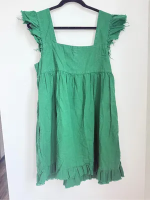 aerie Emerald Green Ruffle Sleeve Cotton Dress thumbnail 3