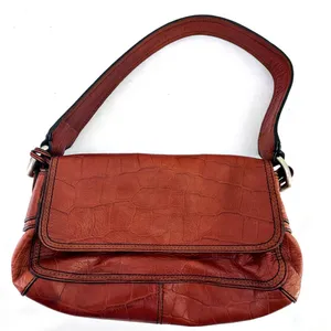 Fossil Burgundy Brown Leather Shoulder Bag Croc Embossed Print 7x11" 75082 thumbnail 1
