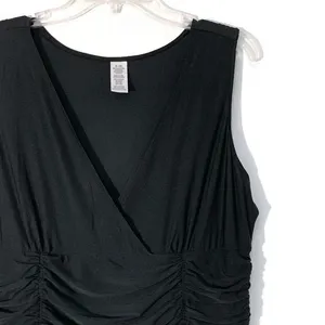 Black Faux Wrap Ruched Cocktail Dress XL Figure Flattering Stretch LBD thumbnail 5