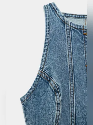 Nwt Zara Z1975 Mini Seamed Denim Dress Size M thumbnail 9