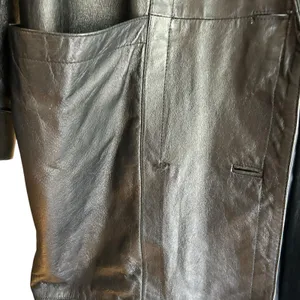 Vintage 90's Marco Morani Black Leather Long Trench Coat Women’s L Suede Trim thumbnail 11