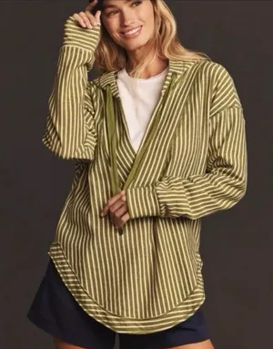 Anthropologie Pilcro Green Wharfside Striped Hoodie‎ 100% Cotton Size M thumbnail 1