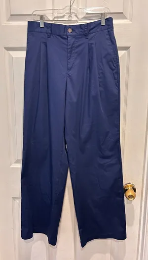 Lands End Womens Navy Blue Pleated Wide‎ Leg Chino Pants Sz 10 High Rise Stretch thumbnail 1