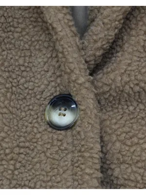 Stevie Hender Womens Long Sherpa Fleece Button Front Parka Jacket Coat Brown S thumbnail 4