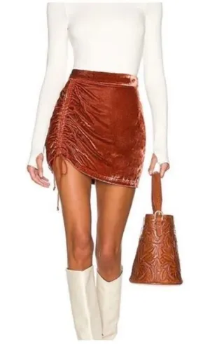 Free People Vivienne Velvet Orange skirt 8 crushed velvet rust orange thumbnail 1