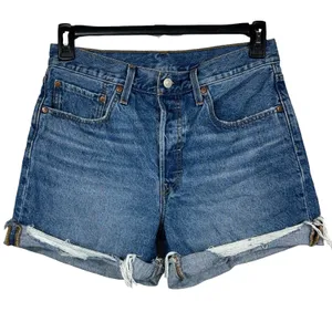 Levi’s 501 SZ W30 Jean Shorts Button-Fly Distressed Hi-Rise Cuffed Hems Pockets thumbnail 1