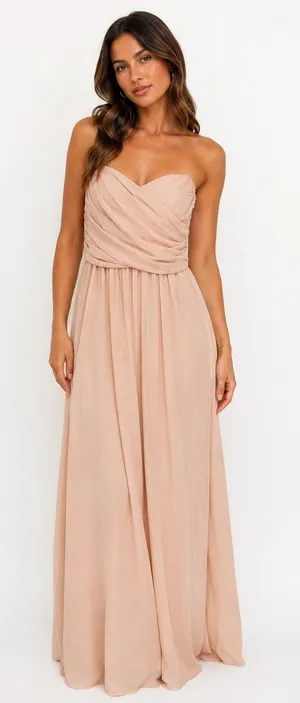 Lulu's Sz XL Maxi Dress Moonlight Serenade Strapless Peach Blush Chiffon Evening thumbnail 1
