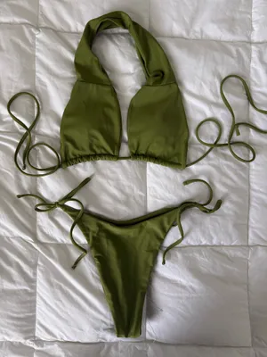 Olive Green Halter Top Bikini Set Small thumbnail 1