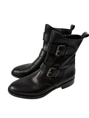 *Emanuel Crasto Womens Brown Italian Leather Moto Biker Buckle Classic Boots 40 thumbnail 6