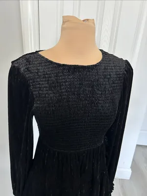 Baltic Born Black Crushed Velvet Smocked Dress thumbnail 5