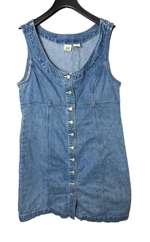 Gap Womens Blue Denim Button Front Mini Dress Sleeveless Scoop Neck Size M thumbnail 1