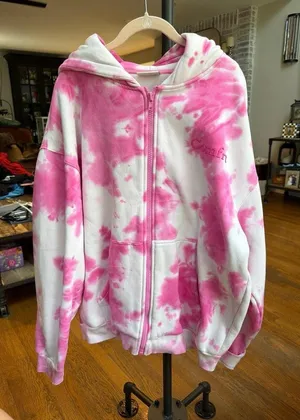 Comfrt "Minimalist Zip Hoodie" Strawberry Swirl pink tie-dye pattern XL thumbnail 1