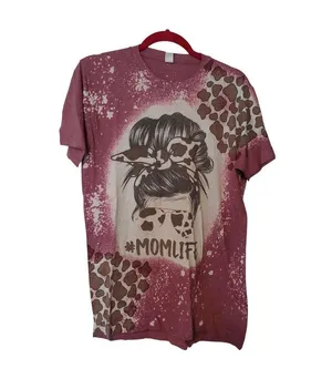 #Momlife Graphic T-Shirt With Leopard Print Accents Splatter Design Cotton & Pol thumbnail 1