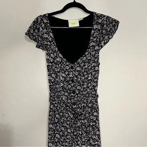 Maeve By Anthropologie Black Purple Ditzy Floral Belted Wide‎ Leg Jumpsuit thumbnail 3