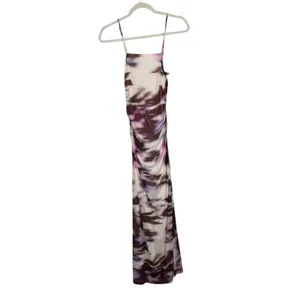 BHLDN Lea Dress Square Neck Midi Purple Abstract Ruched Wedding Guest Womens M thumbnail 2