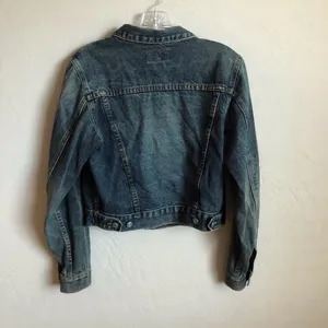 Vintage Bulldog Denim Trucker Jacket Distressed‎ Blue Western Cowgirl Jean Coat thumbnail 7
