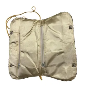 Vintage Gold Beaded Evening Clutch w/ Chain Strap Ivory Satin Floral Embroidery thumbnail 7