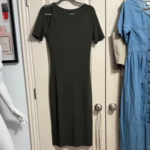 Vintage Maria Bonita Dark Green Minimalist Midi Dress Shoulder‎ Cutout Y2K thumbnail 2
