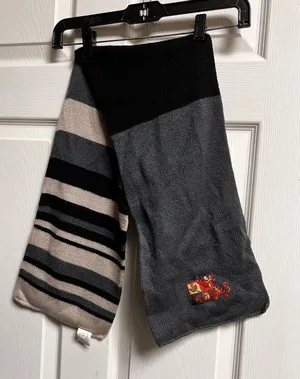 Disney Pooh Tigger Striped Knit Scarf Gray Black Tan Embroidered‎ Crest 60 Inch thumbnail 1
