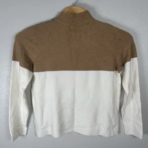 J Crew Wool-Blend Colorblock 1/4 Zip-Up Sweater Extra Soft Yarn Womens XL‎ Cream thumbnail 3