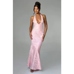 NWT Babyboo Josephine Blush Pink Formal Gown A-Line Halter Maxi Dress Size M thumbnail 7