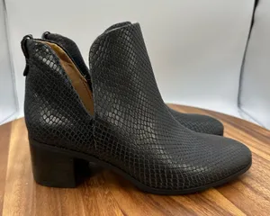 Franco Sarto Reeve Ankle Bootie Black Leather Snakeskin‎ Pull On Boho Women's 5M thumbnail 1