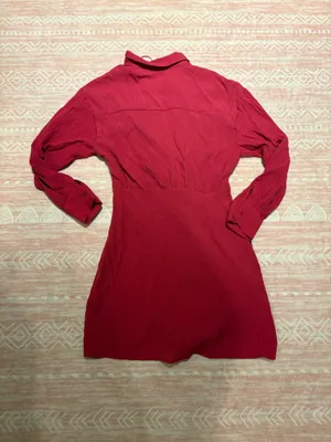 Red Zara long sleeve wrap dress with collar thumbnail 2