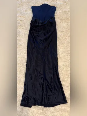 NEW HOUSE OF CB Persephone Strapless Corset Satin & Stretch Crepe navy Gown Sz M thumbnail 5