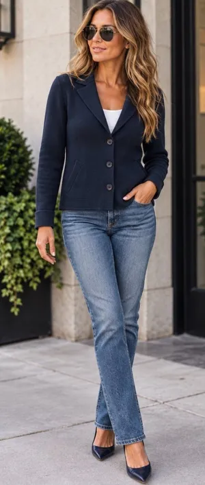 Chadwicks 100% Cotton Navy Blazer-Style Knit Cardigan thumbnail 1
