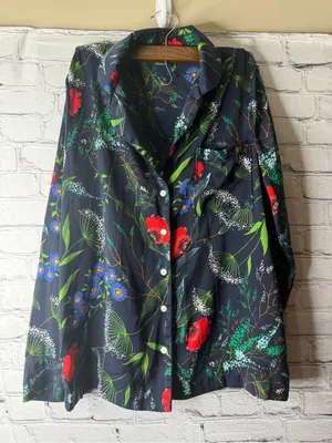 Aerie Navy Floral Button-Up Top with Red & Green Accents size small thumbnail 2