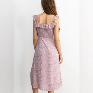 J.ING Lavender Floral Midi Dress Ruffle Sleeve Side Slit Size XS NWT thumbnail 4